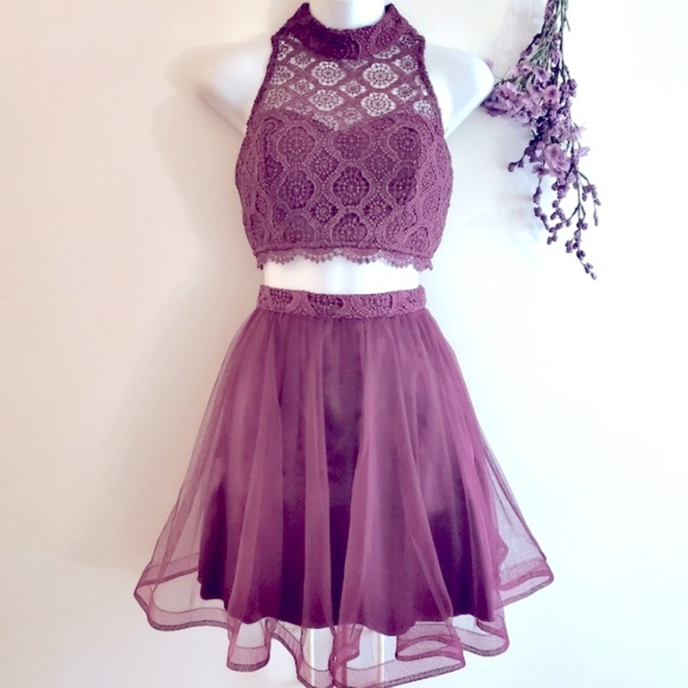 Crop top mini skirt set prom ring party dress so 3 embellished